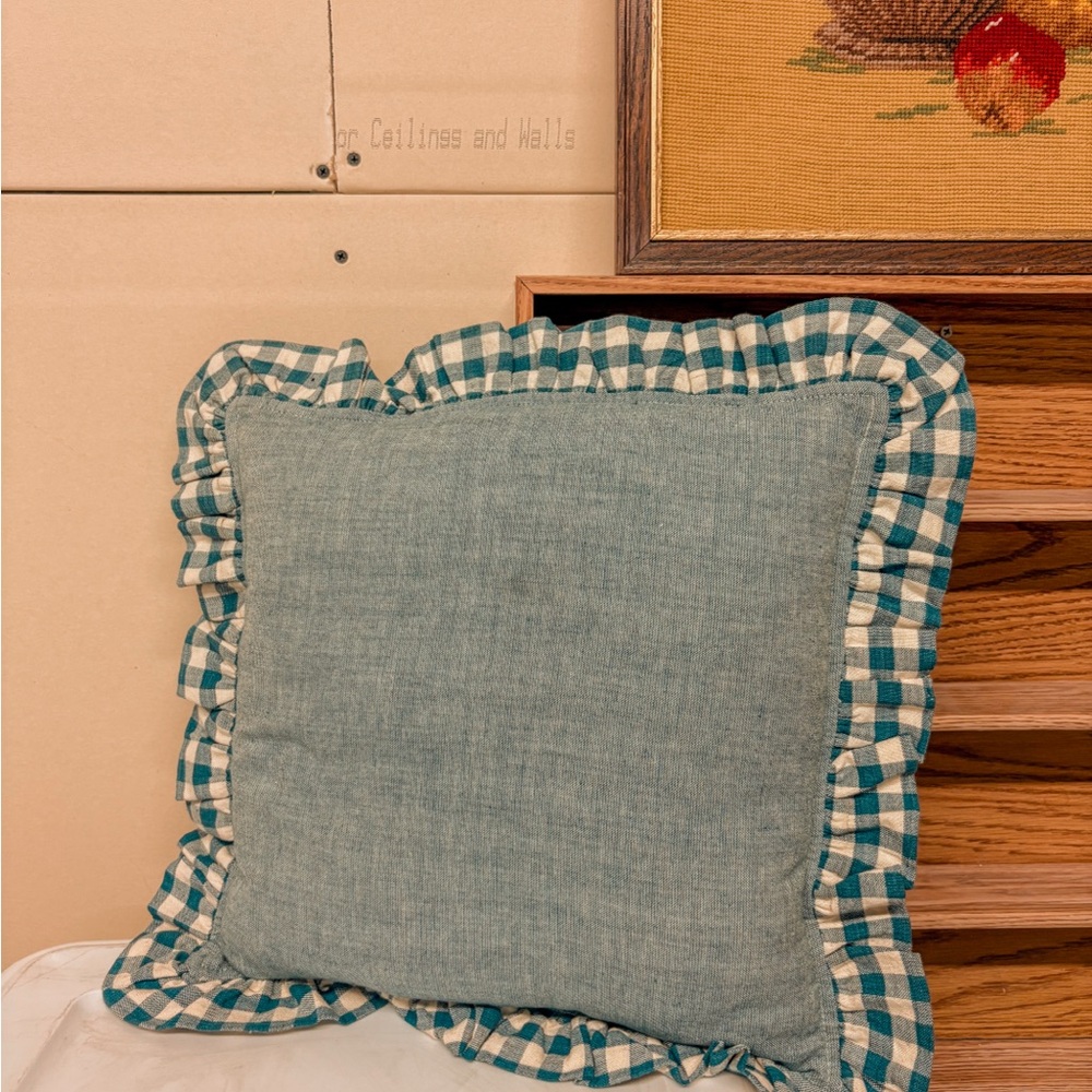 Vintage Blue and White Checkered Throw Pillow
